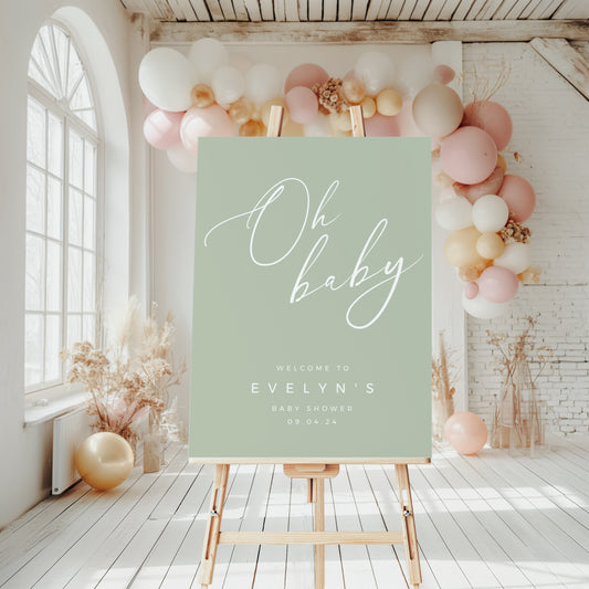 Oh Baby Welcome Sign - Sage Green