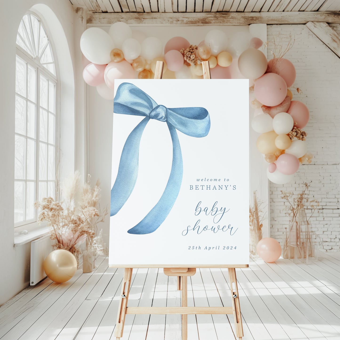 Blue Bow Baby Shower Welcome Sign