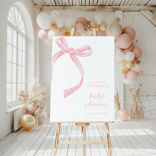 Pink Bow Baby Shower Welcome Sign