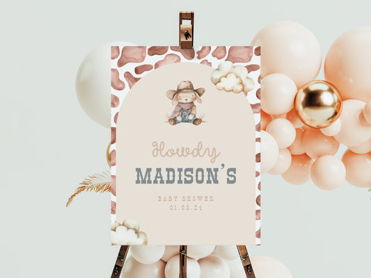 Cow Print Cowboy Baby Shower Welcome Sign