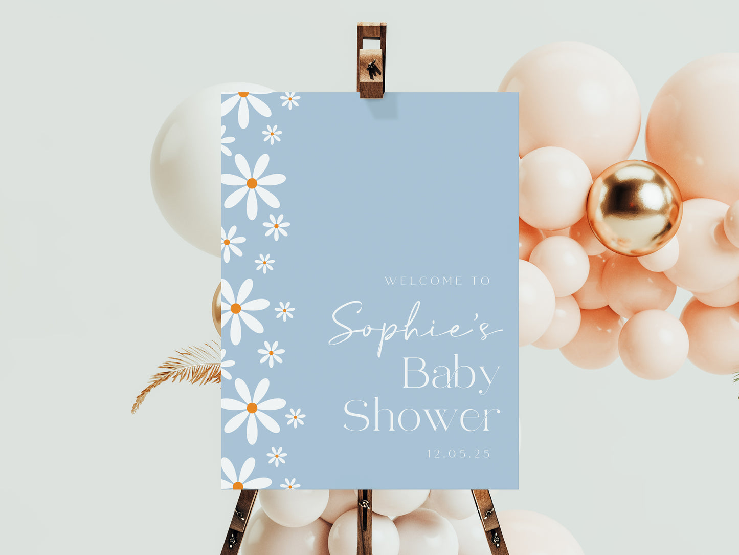 Daisy Baby Shower Welcome Sign - Blue