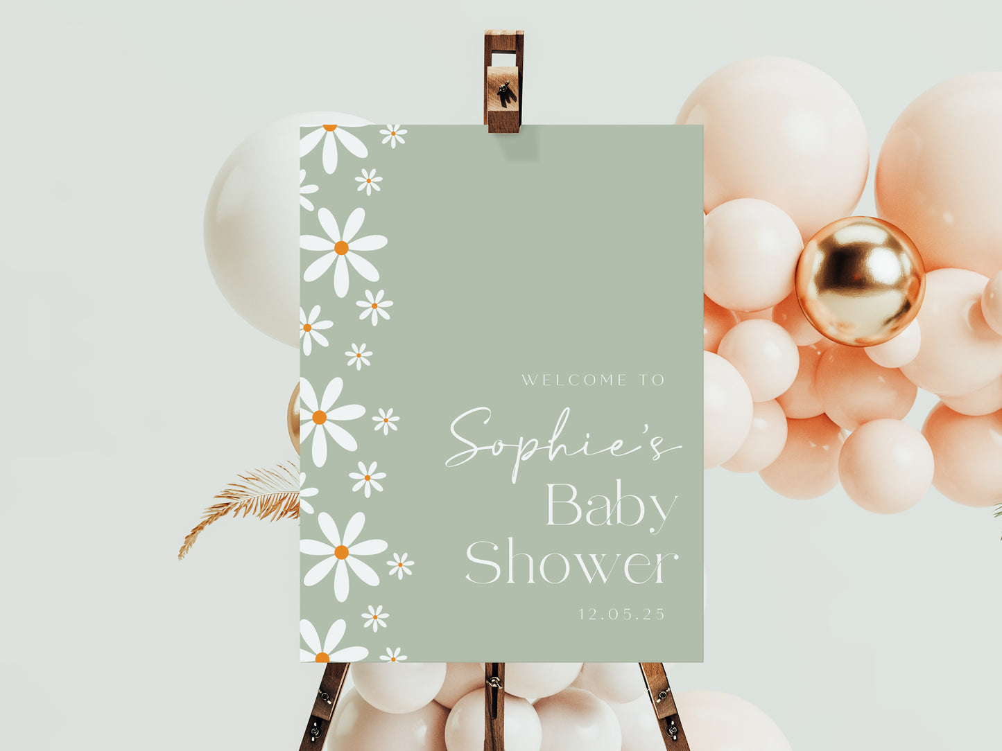 Daisy Baby Shower Welcome Sign - Sage Green