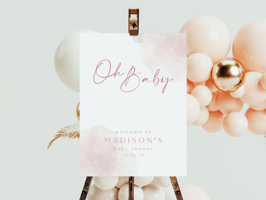 Oh Baby Baby Shower Welcome Sign - Pink