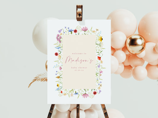 Wildflower Baby Shower Welcome Sign - Nude