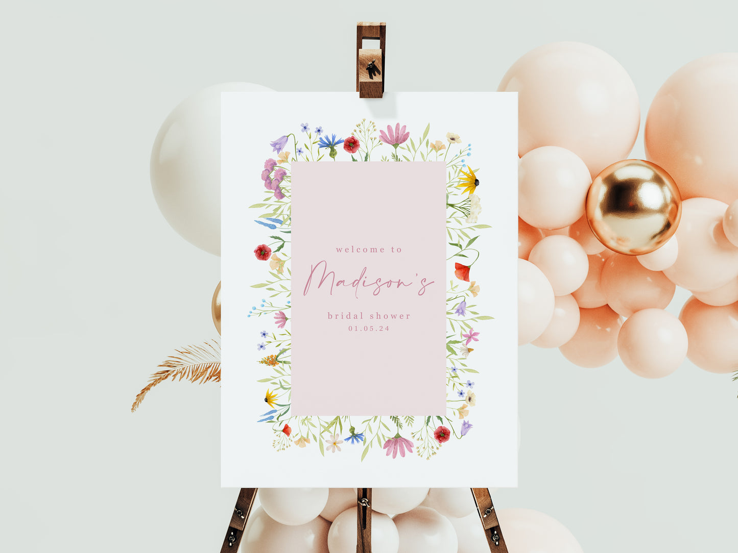 Wildflower Bridal Shower Welcome Sign - Pink